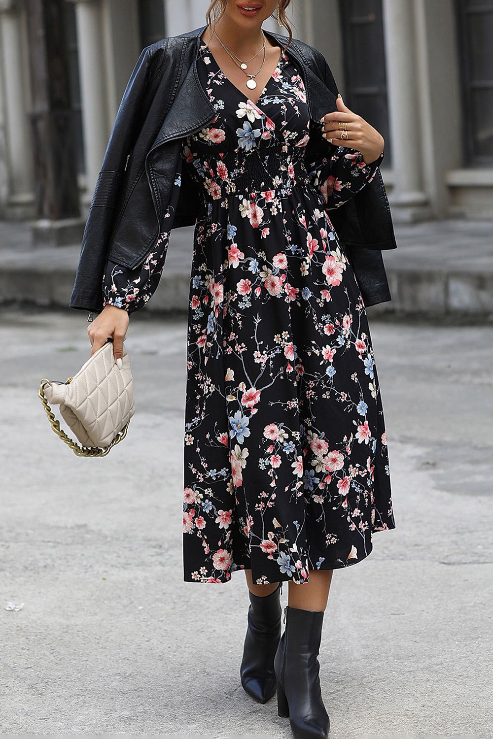 Floral Printed V-neck Long Sleeves Casual Dress sold by Zapaka product image thumbnail 5