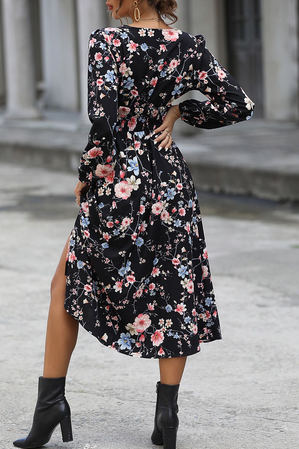 Floral Printed V-neck Long Sleeves Casual Dress sold by Zapaka product image thumbnail 2