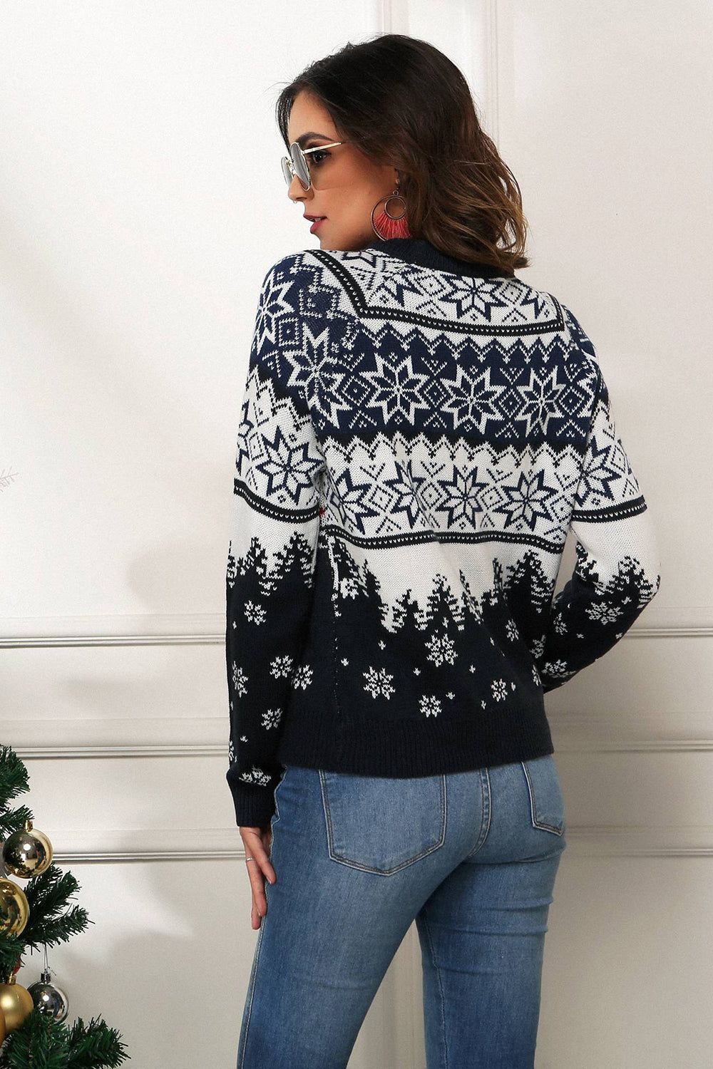 Navy Christmas Snowflake Pullover Knitted Sweater sold by Zapaka product image thumbnail 2