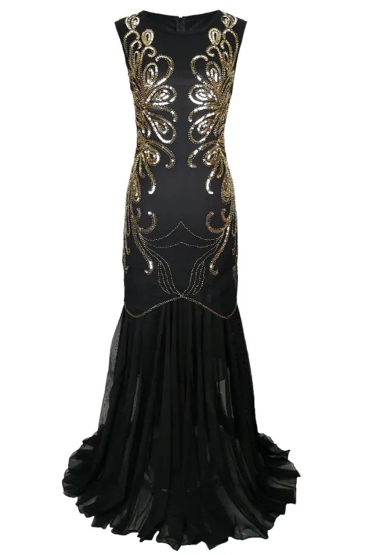 Sequin Gold Long 1920s Dress sold by Zapaka