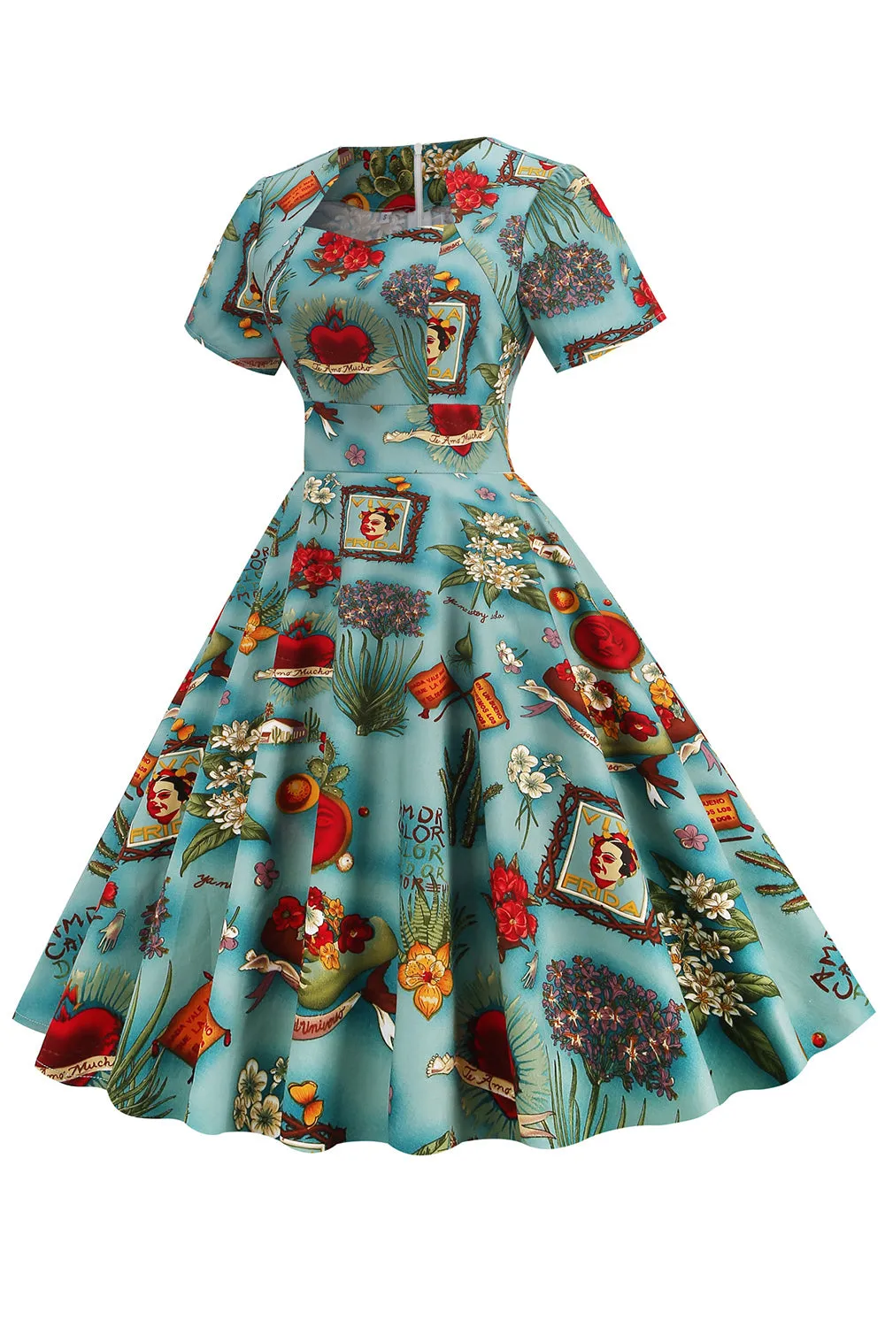 Green Floral Vintage 1950s Dress with Sleeves sold by Zapaka product image thumbnail 3