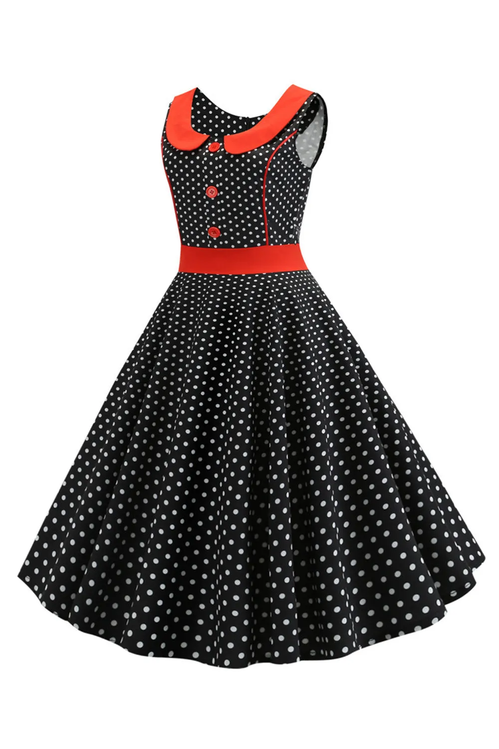 Black Polka Dots Sleeveless Swing Vintage Dress sold by Zapaka product image thumbnail 3