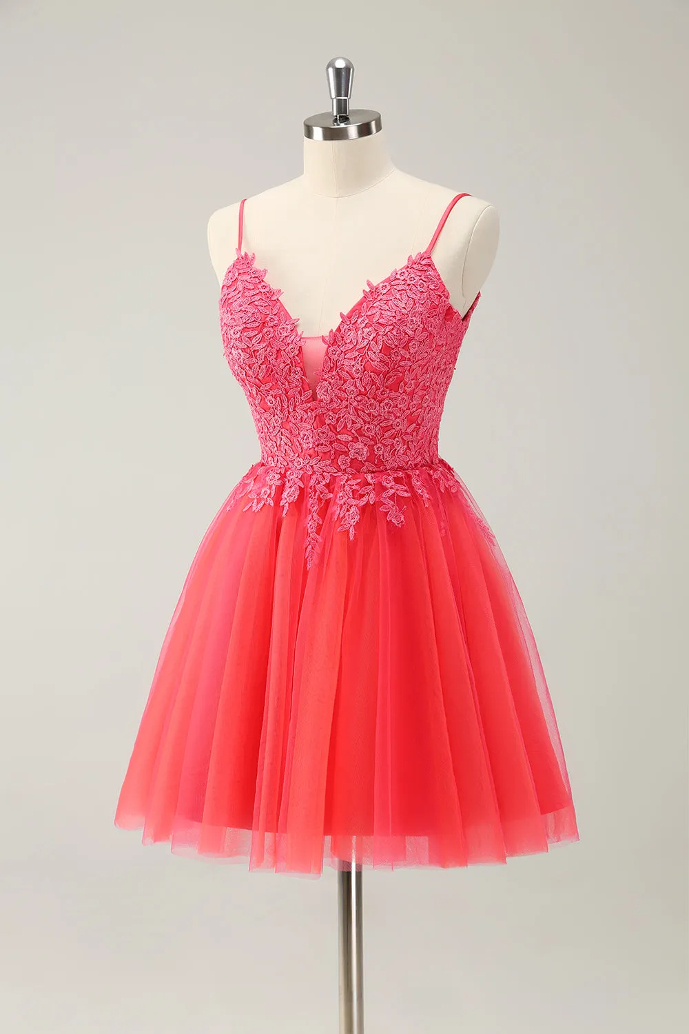 Cute Hot Pink A Line Spaghetti Straps Short Homecoming Dress with Appliques sold by Zapaka product image thumbnail 3