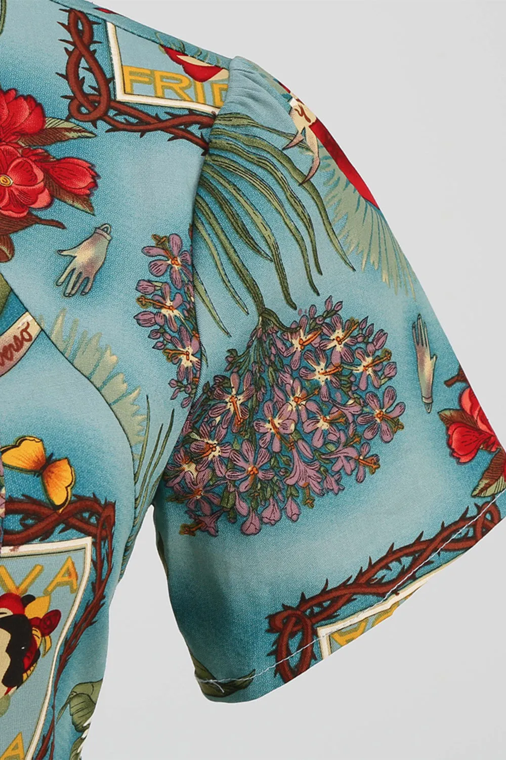 Green Floral Vintage 1950s Dress with Sleeves sold by Zapaka product image thumbnail 4