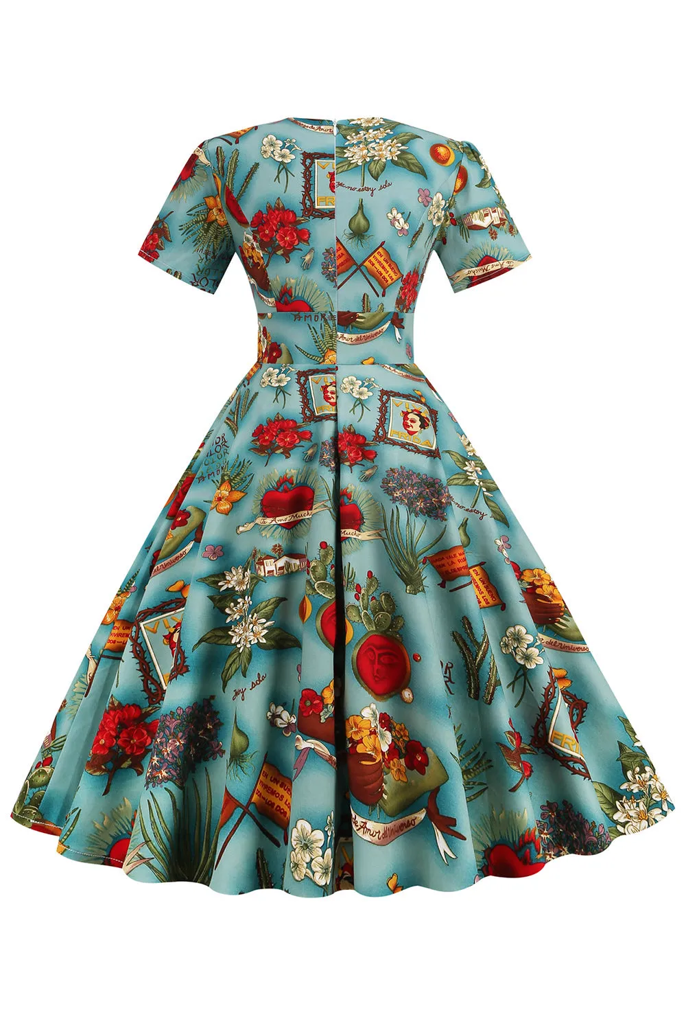 Green Floral Vintage 1950s Dress with Sleeves sold by Zapaka product image thumbnail 2