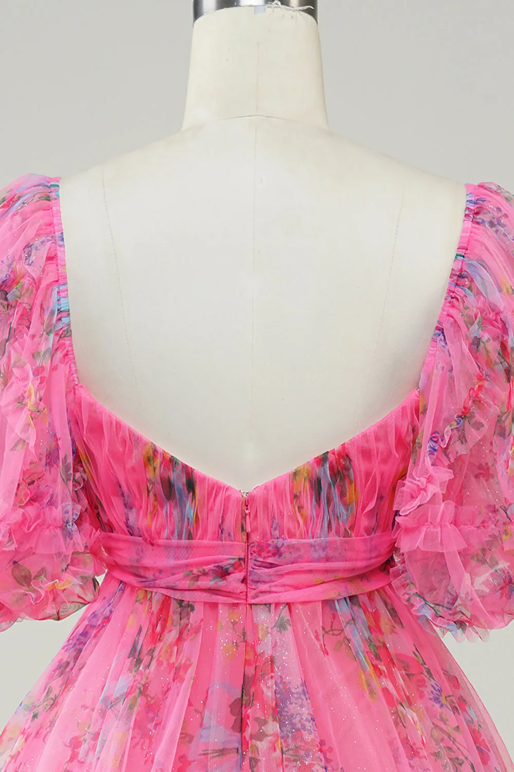 Hot Pink Off The shoulder Printed Cute Floral Homecoming Dress with Bow sold by Zapaka product image thumbnail 5