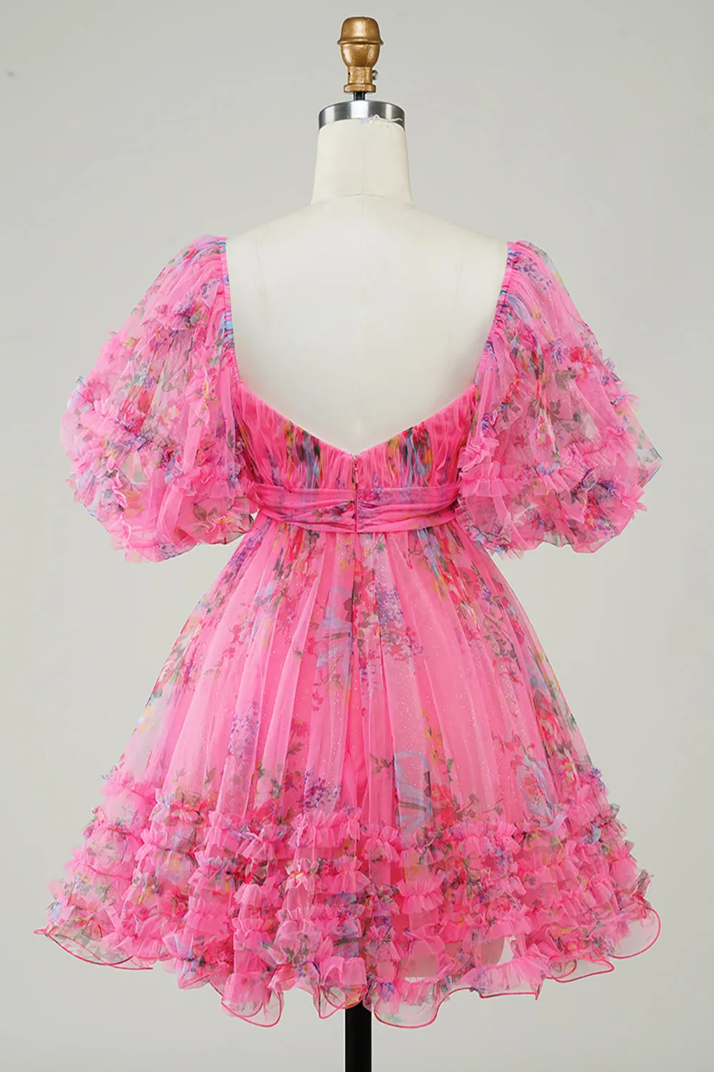 Hot Pink Off The shoulder Printed Cute Floral Homecoming Dress with Bow sold by Zapaka product image thumbnail 2