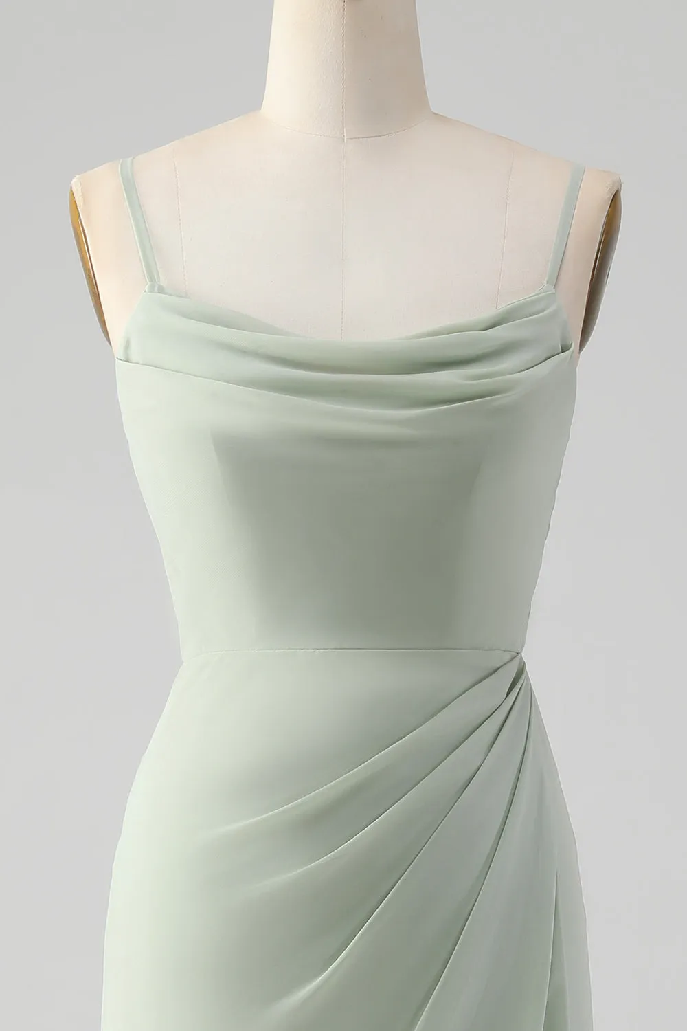 Matcha A Line Spaghetti Straps Satin Long Bridesmaid Dress with Lace Up Back sold by Zapaka product image thumbnail 4