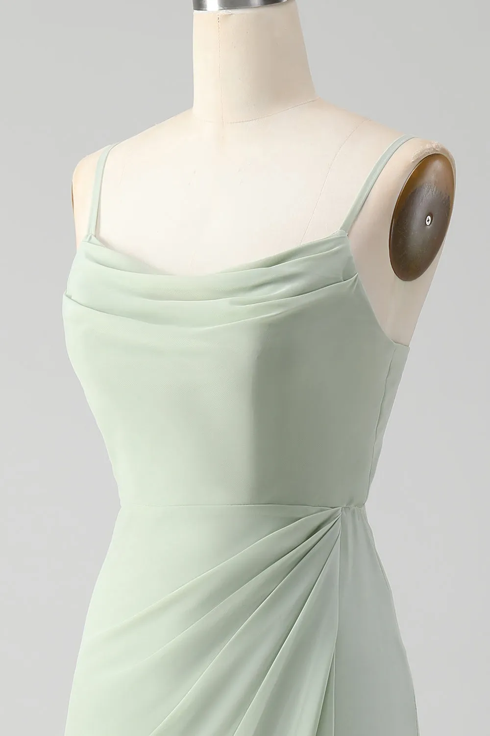 Matcha A Line Spaghetti Straps Satin Long Bridesmaid Dress with Lace Up Back sold by Zapaka product image thumbnail 5