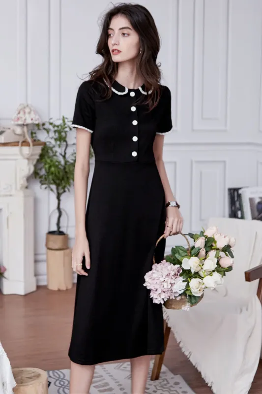 Retro Black Midi Dress with Short Sleeves sold by Zapaka