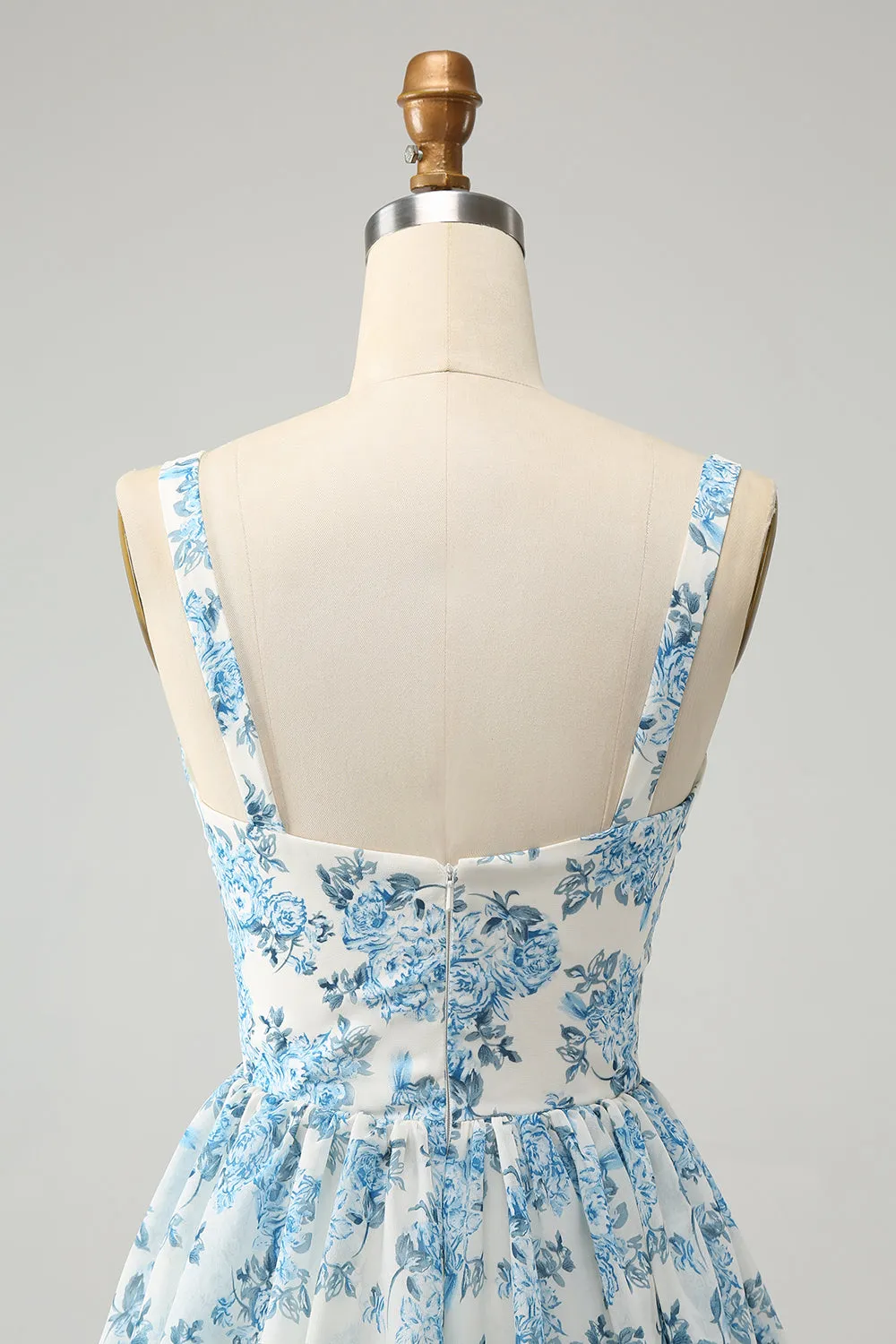 White Blue Corset Tiered Floral Wedding Guest Dress sold by Zapaka product image thumbnail 5