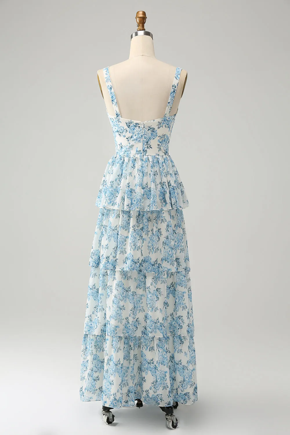 White Blue Corset Tiered Floral Wedding Guest Dress sold by Zapaka product image thumbnail 2