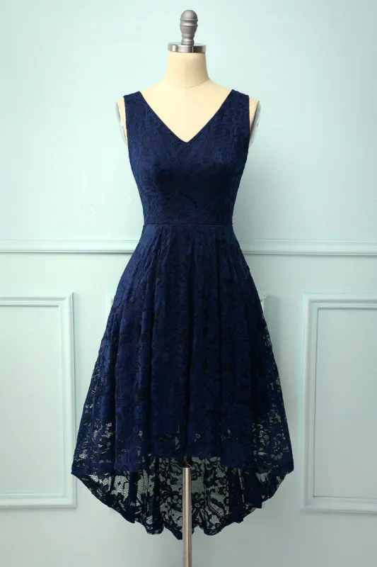 Navy Lace Asymmetrical Dress sold by Zapaka