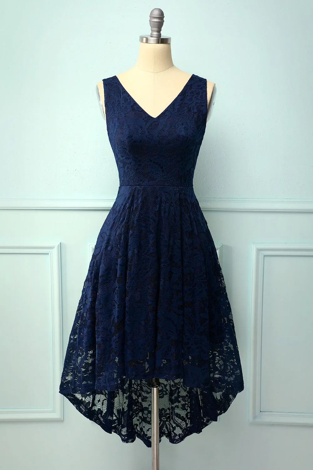 Navy Lace Asymmetrical Dress sold by Zapaka