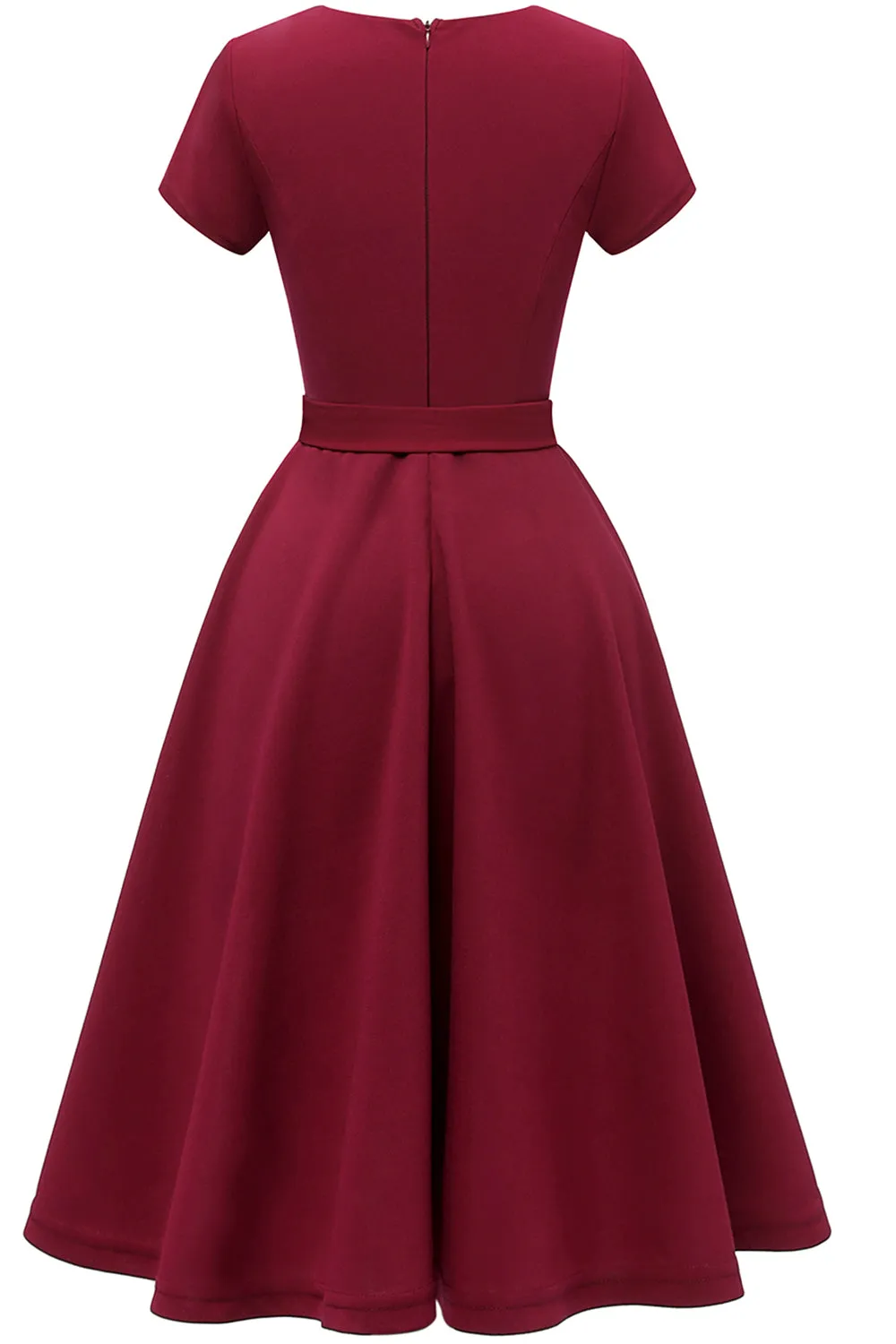 Burgundy Solid 1950s Dress sold by Zapaka product image thumbnail 2
