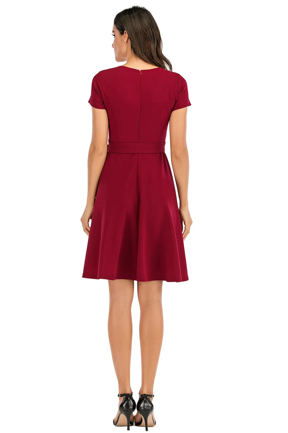 Burgundy Solid 1950s Dress sold by Zapaka product image thumbnail 3