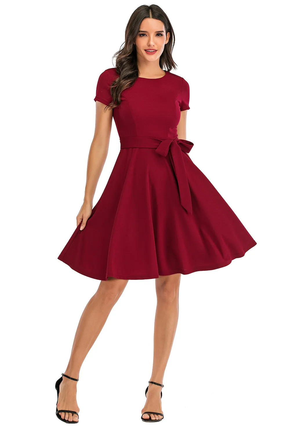 Burgundy Solid 1950s Dress sold by Zapaka product image thumbnail 4