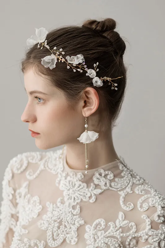 Beaded Flower Bridal Headband Earrings sold by Zapaka