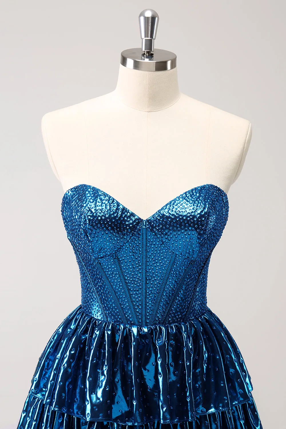 Peacock Blue A Line Strapless Corset Tiered Short Homecoming Dress sold by Zapaka product image thumbnail 4