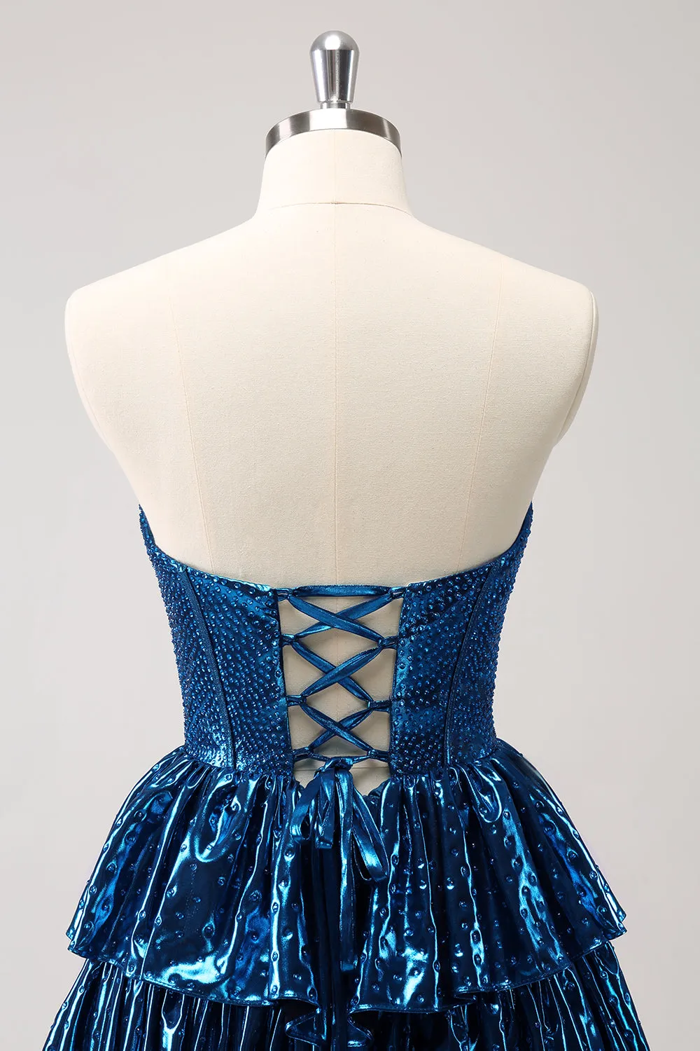 Peacock Blue A Line Strapless Corset Tiered Short Homecoming Dress sold by Zapaka product image thumbnail 5