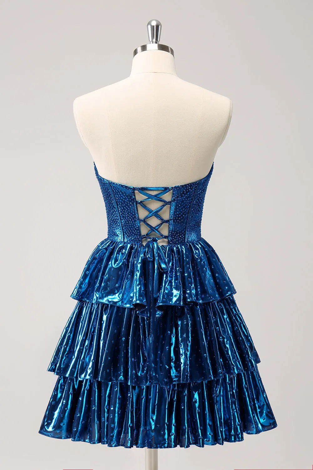 Peacock Blue A Line Strapless Corset Tiered Short Homecoming Dress sold by Zapaka product image thumbnail 2