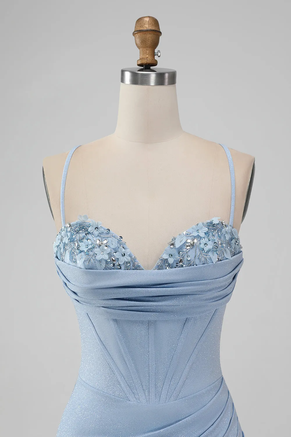 Light Blue Bodycon Corset Spaghetti Straps Short Homecoming Dress sold by Zapaka product image thumbnail 4