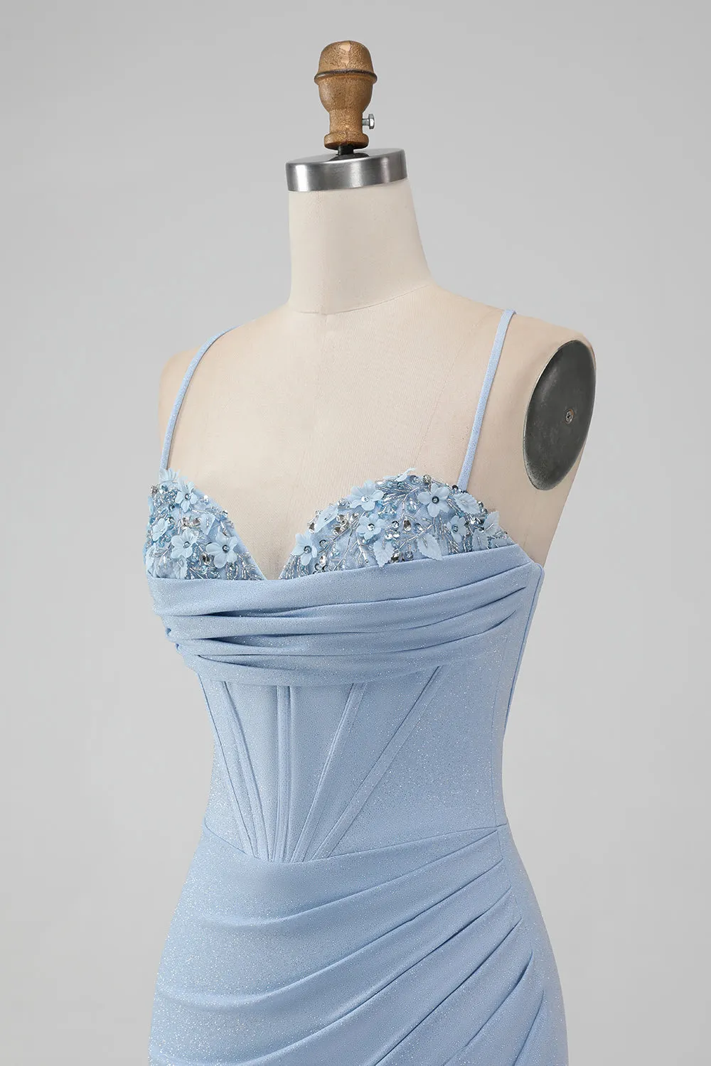 Light Blue Bodycon Corset Spaghetti Straps Short Homecoming Dress sold by Zapaka product image thumbnail 5