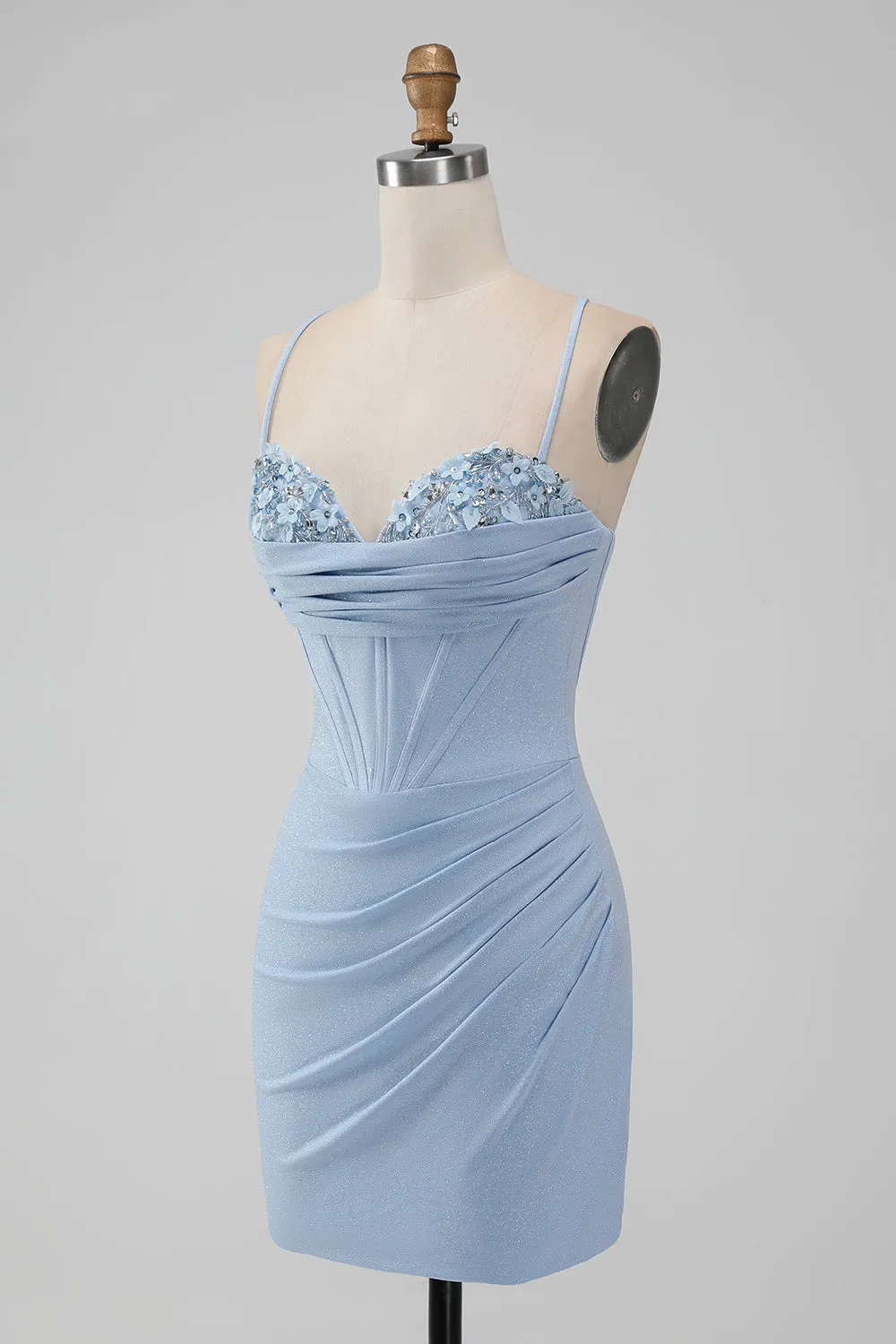 Light Blue Bodycon Corset Spaghetti Straps Short Homecoming Dress sold by Zapaka product image thumbnail 3
