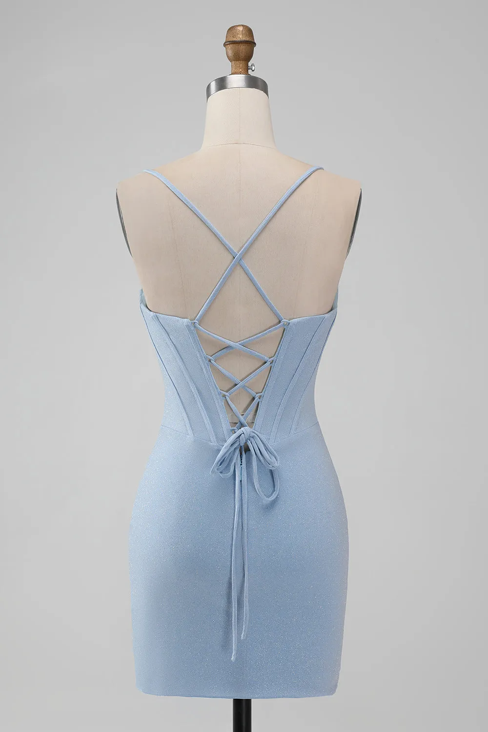 Light Blue Bodycon Corset Spaghetti Straps Short Homecoming Dress sold by Zapaka product image thumbnail 2