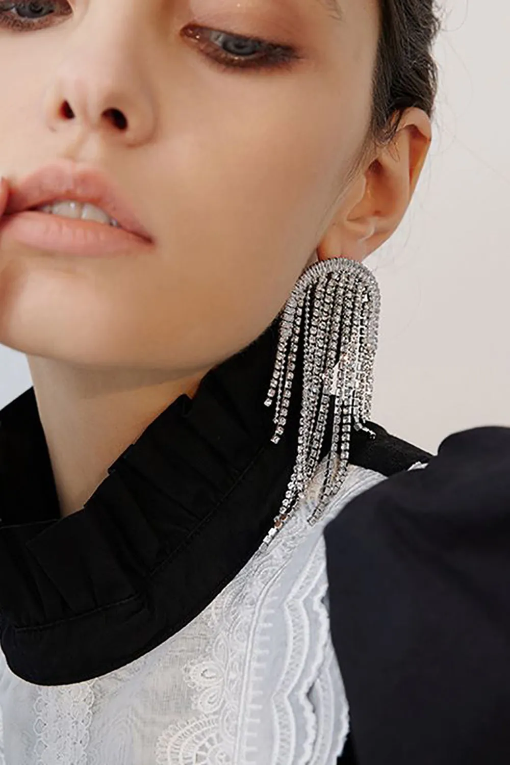 Golden Tassel Rhinestones Earrings sold by Zapaka product image thumbnail 5