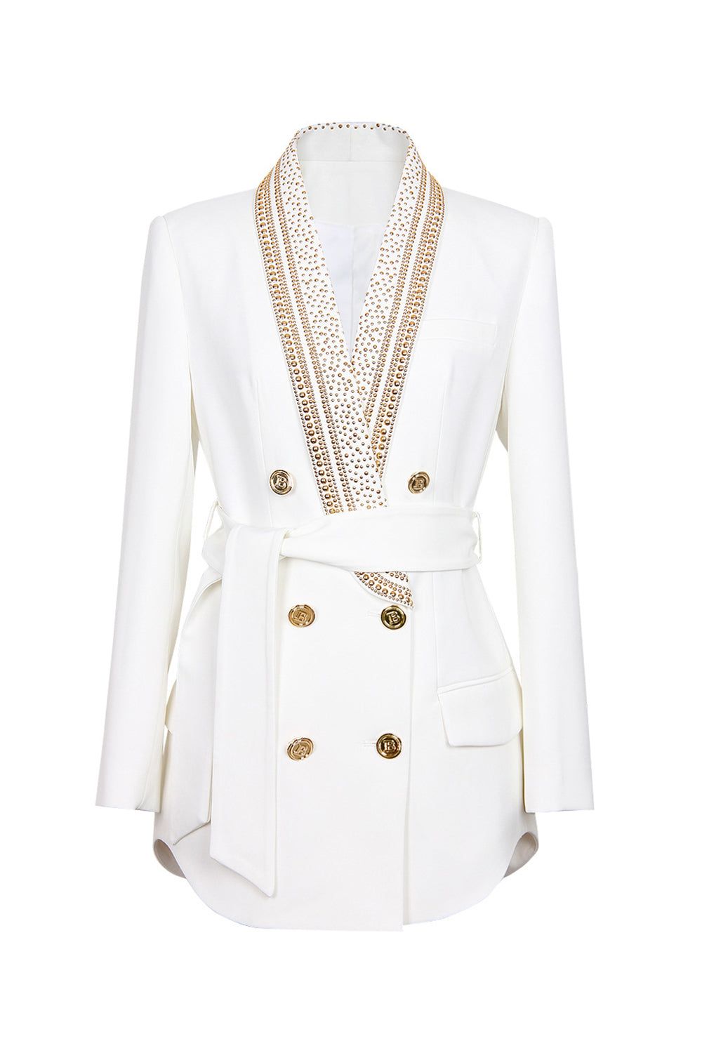 Glitter White Double Breasted Women Blazer with Rivet sold by Zapaka