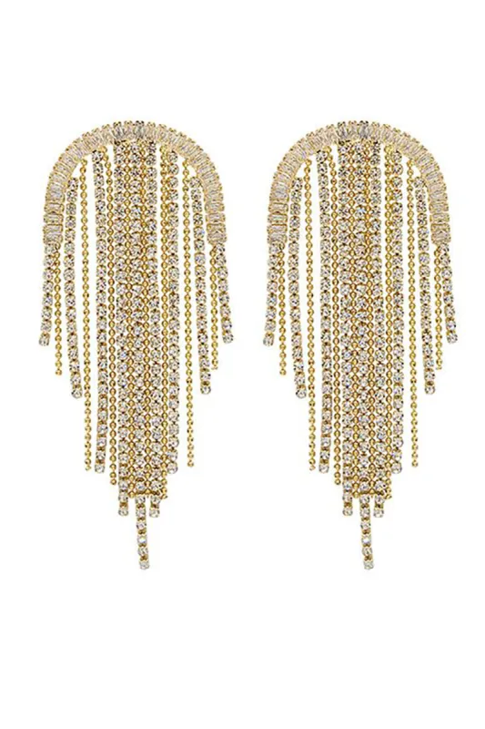Golden Tassel Rhinestones Earrings sold by Zapaka