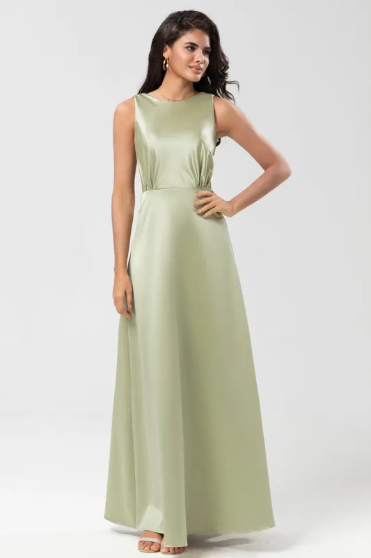 Satin Green Bridesmaid Dress with Pleated sold by Zapaka