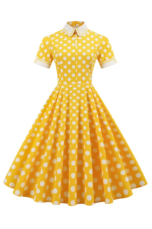Yellow Polka Dots Spring 1950s Dress made by Zapaka