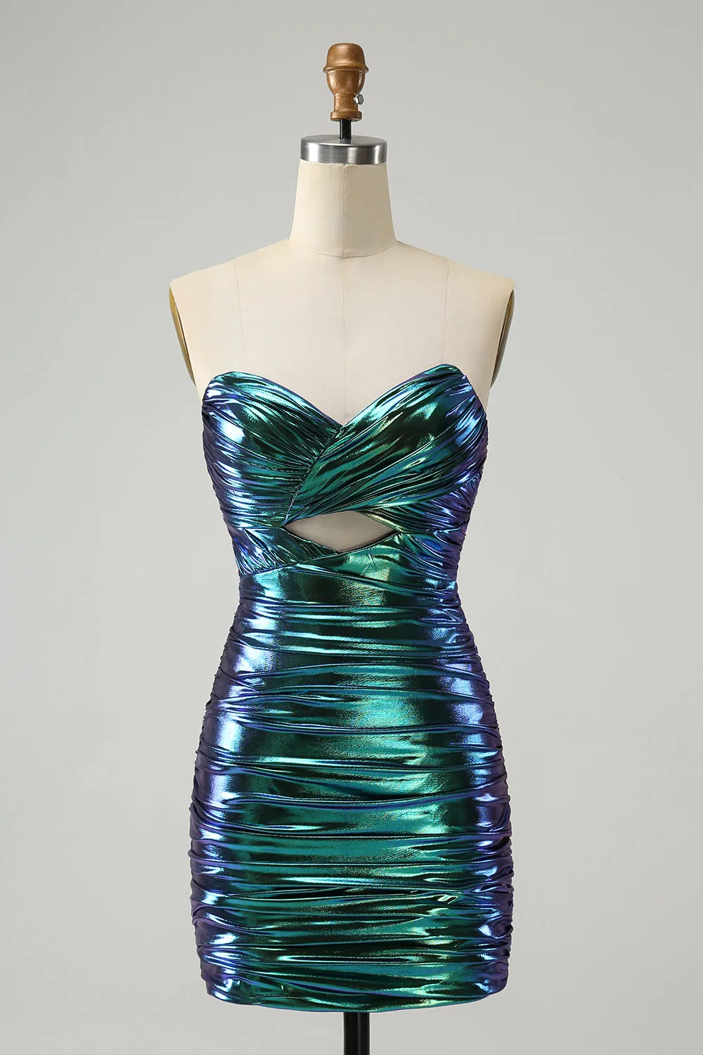 Sparkly Teal Blue Bodycon Sweetheart Ruched Short Homecoming Dress sold by Zapaka