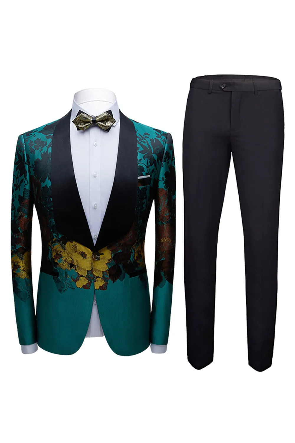 Peacock Green 2 Pieces Jacquard Shawl Lapel Men's Suits sold by Zapaka