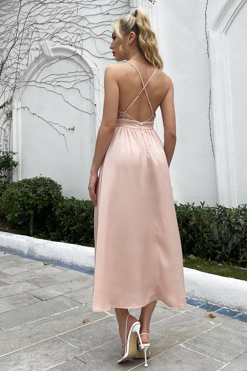 Blush Spaghetti Straps Sequins Prom Dress with Slit sold by Zapaka product image thumbnail 2