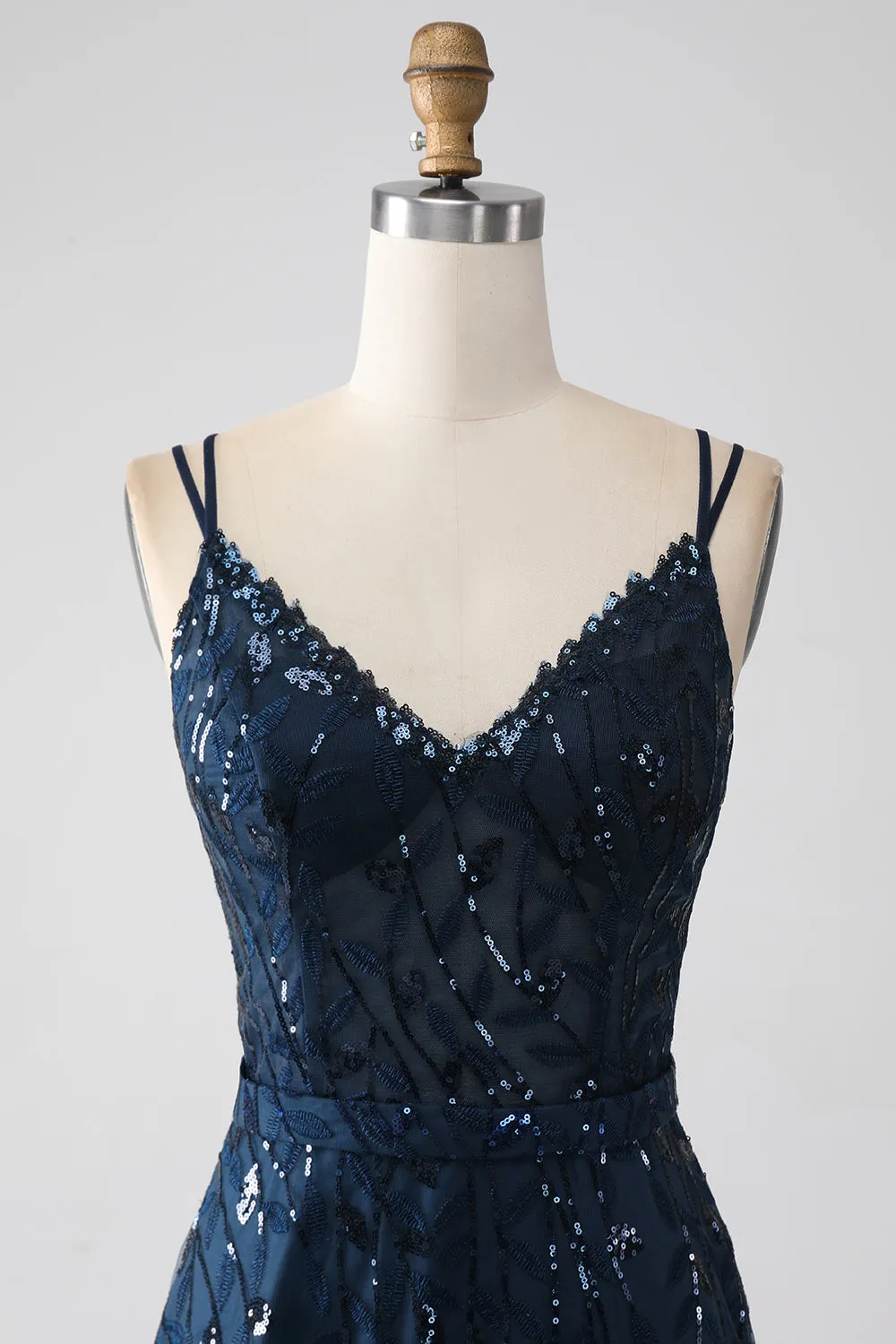 A-Line Dark Navy Spaghetti Straps Long Prom Dress with Slit sold by Zapaka product image thumbnail 4