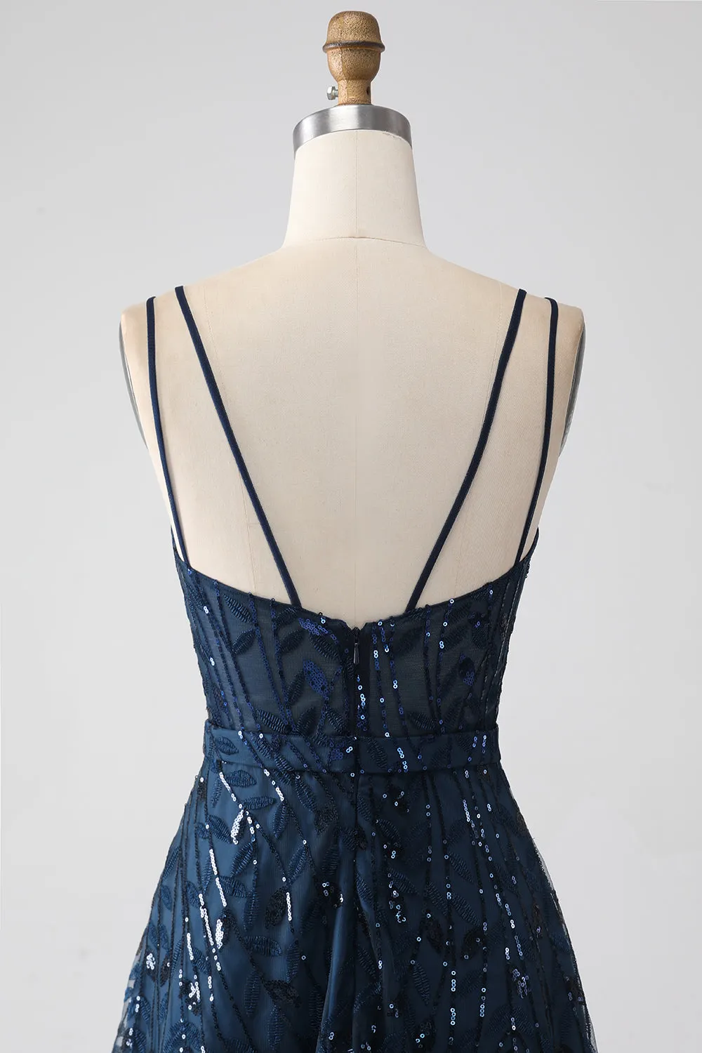 A-Line Dark Navy Spaghetti Straps Long Prom Dress with Slit sold by Zapaka product image thumbnail 5