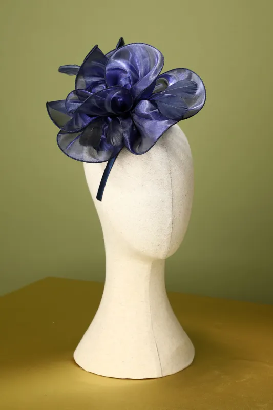 1920s Blue Organza Beaded Headband made by Zapaka