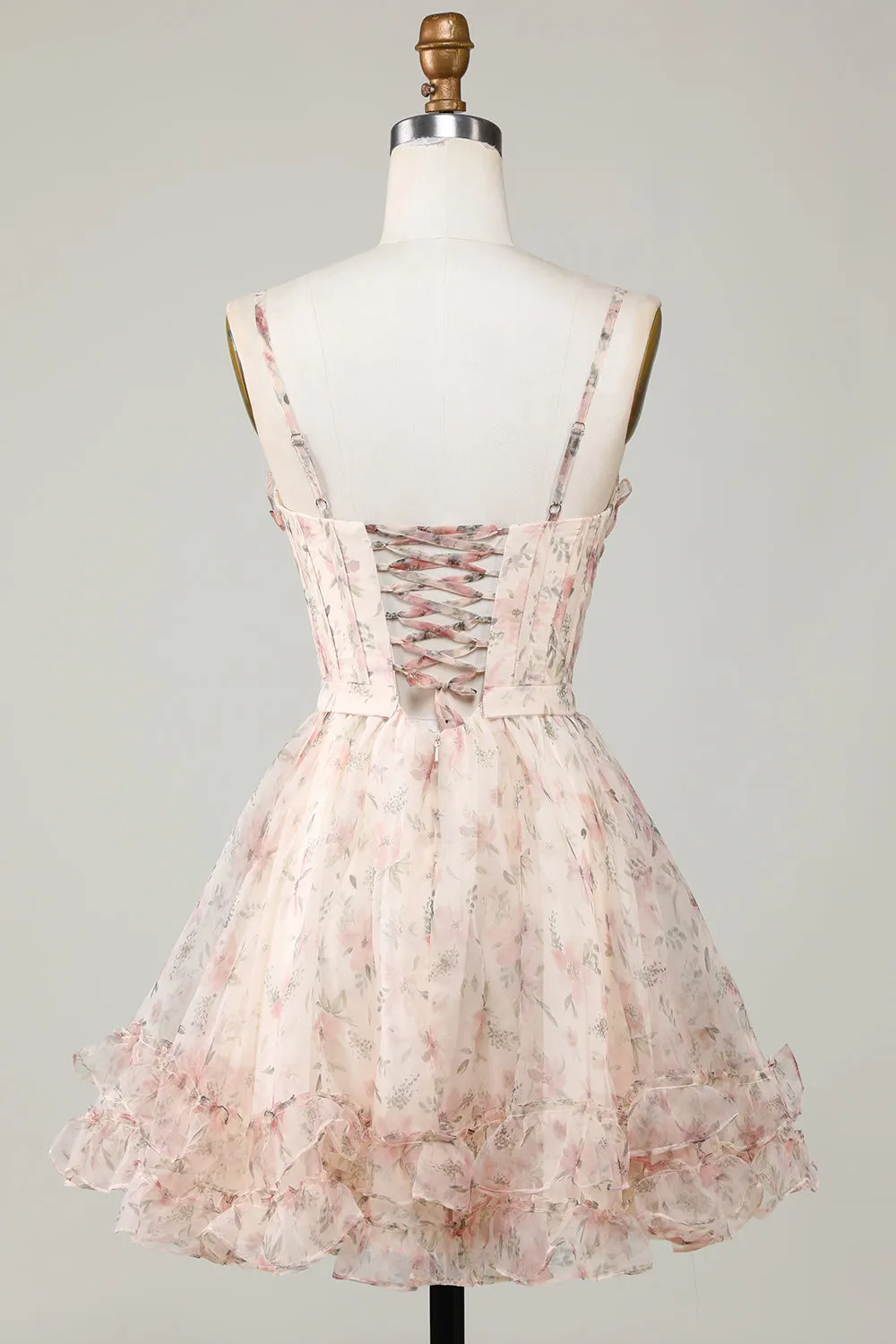 Champagne A-Line Corset Floral Short Homecoming Dress sold by Zapaka product image thumbnail 2
