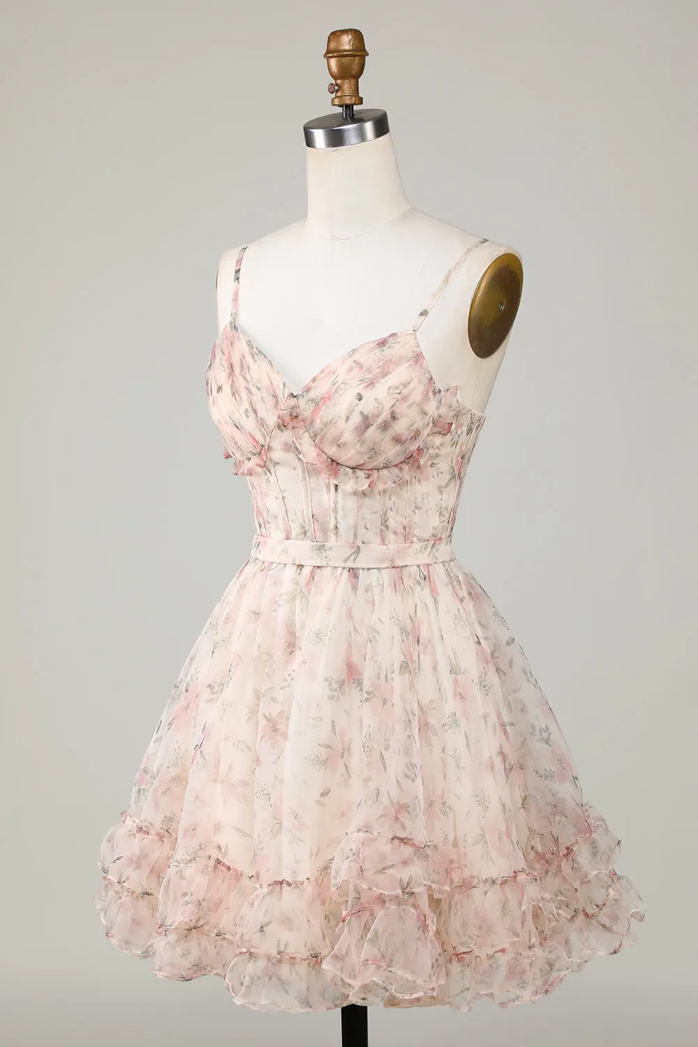 Champagne A-Line Corset Floral Short Homecoming Dress sold by Zapaka product image thumbnail 3