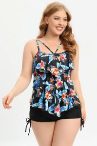 Two Piece Printed Black Plus Size Swimwear with Boxer sold by Zapaka
