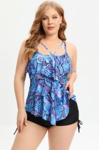 Two Piece Printed Black Plus Size Swimwear with Boxer sold by Zapaka