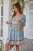V Neck Bohemian Style Printed Blue Summer Dress sold by Zapaka