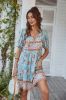 V Neck Bohemian Style Printed Blue Summer Dress sold by Zapaka
