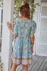 V Neck Bohemian Style Printed Blue Summer Dress sold by Zapaka