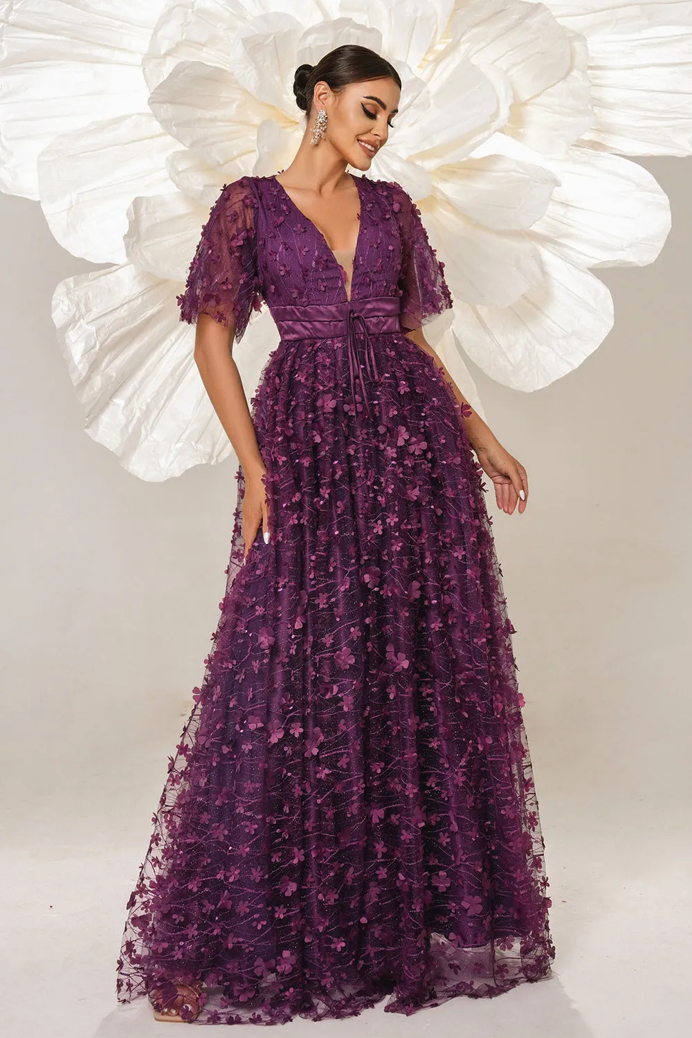 Purple A Line Appliques Long Prom Dress sold by Zapaka product image thumbnail 2