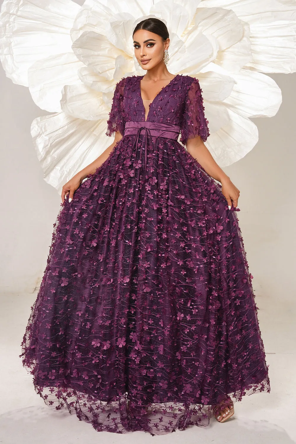 Purple A Line Appliques Long Prom Dress sold by Zapaka product image thumbnail 4