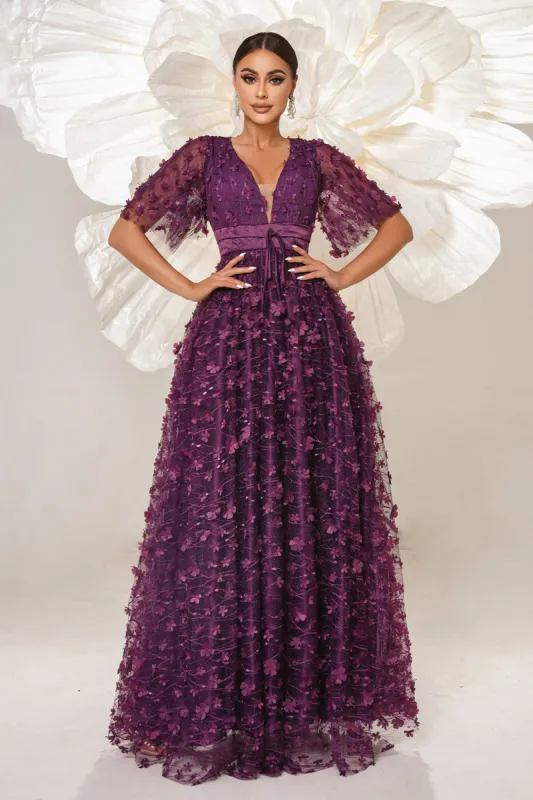 Purple A Line Appliques Long Prom Dress sold by Zapaka